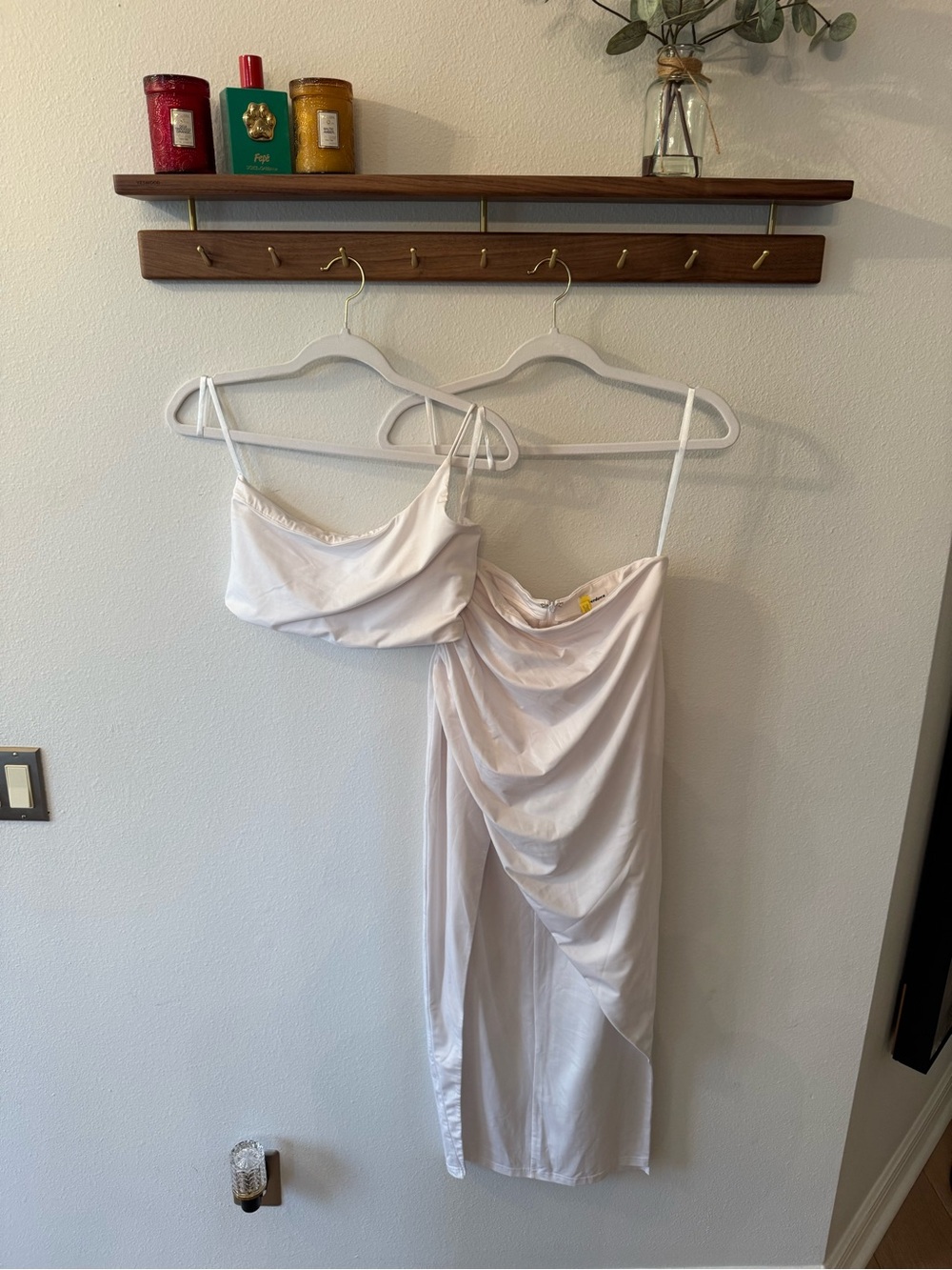 Superdown White Draped Spaghetti-Strap Dress